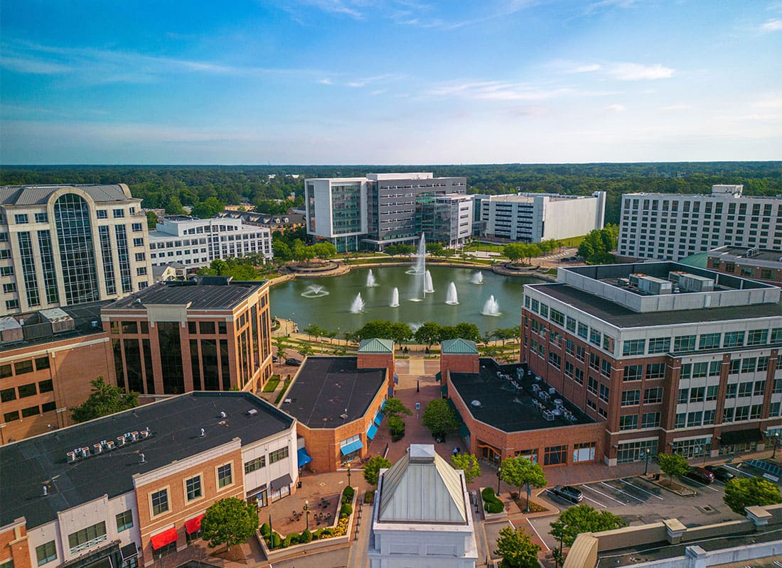 Newport News, VA - Aerial View of Commercial Buildings in Downtown Newport News Virginia